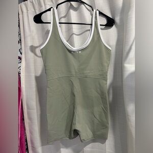 Chic Olive Green Jumpsuit with White Accents